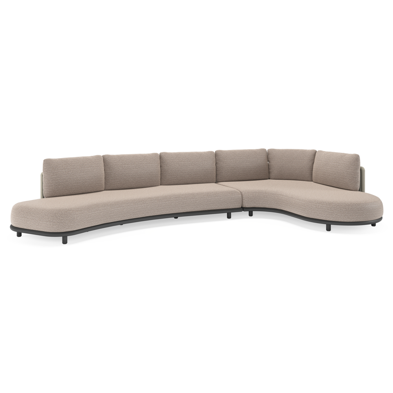 Lomano loungehoek in zwart aluminium en beige verticaal geweven luxe vlakke rope met Wander Manioc all weather sunbrella® luxe