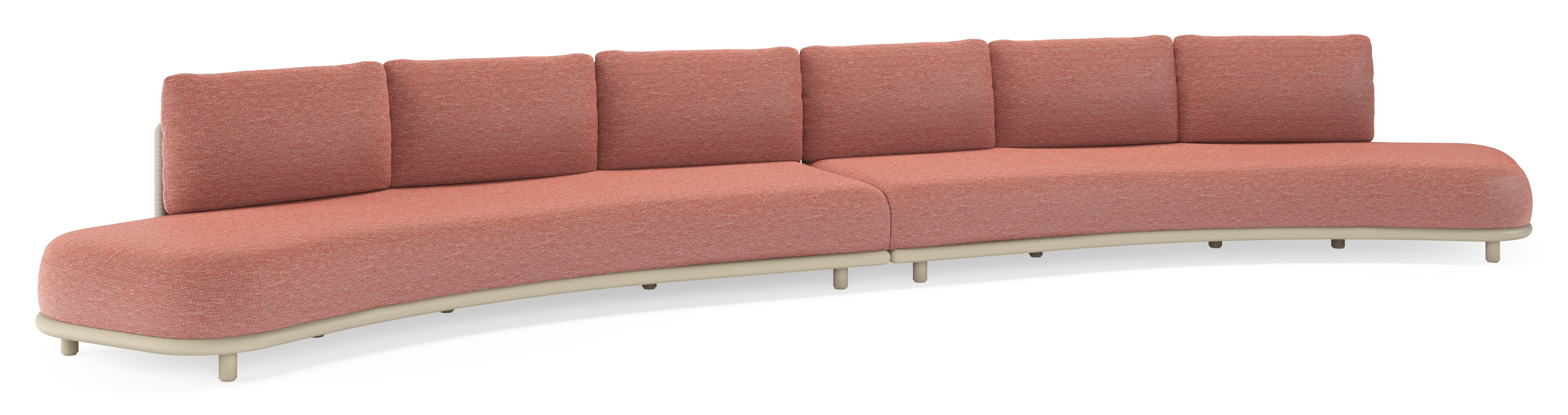 Lomano loungebank in beige aluminium en beige verticaal geweven luxe vlakke rope met Slow Alezan all weather sunbrellaÂ® luxe