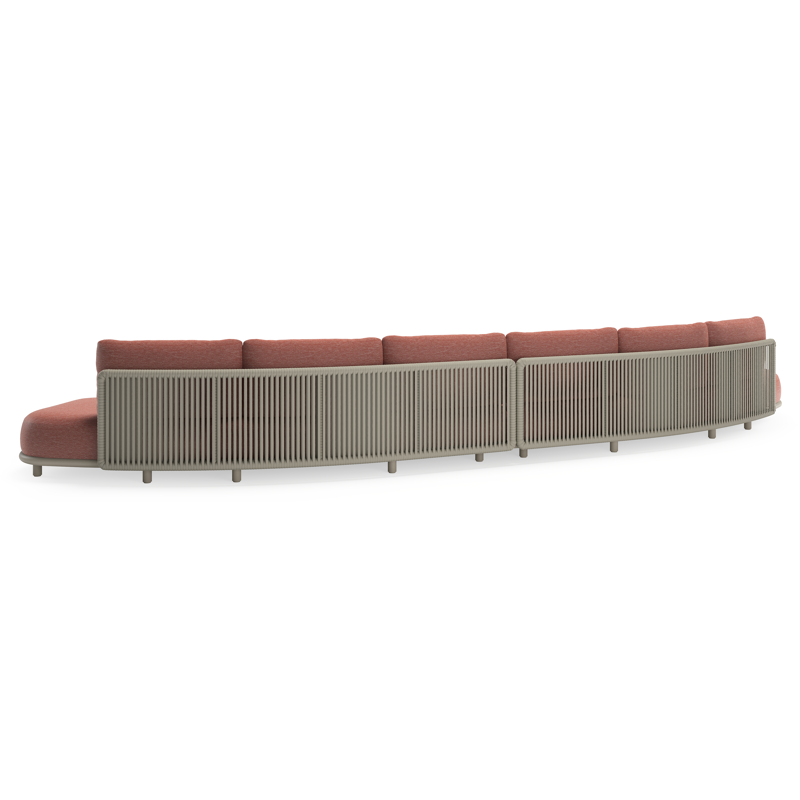 Lomano loungebank in beige aluminium en beige verticaal geweven luxe vlakke rope met Slow Alezan all weather sunbrellaÂ® luxe