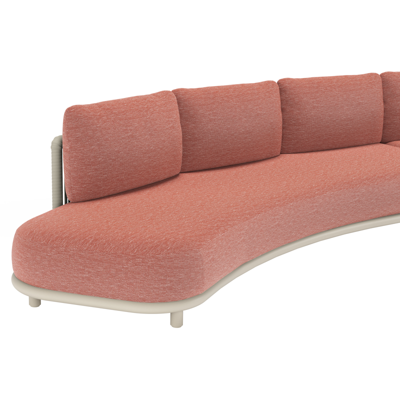 Lomano loungebank in beige aluminium en beige verticaal geweven luxe vlakke rope met Slow Alezan all weather sunbrellaÂ® luxe