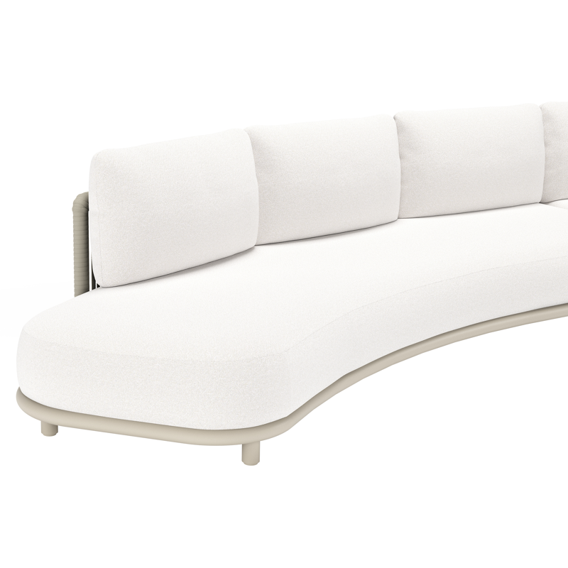 Lomano loungebank in beige aluminium en beige verticaal geweven luxe vlakke rope met Soul Optik all weather solica
