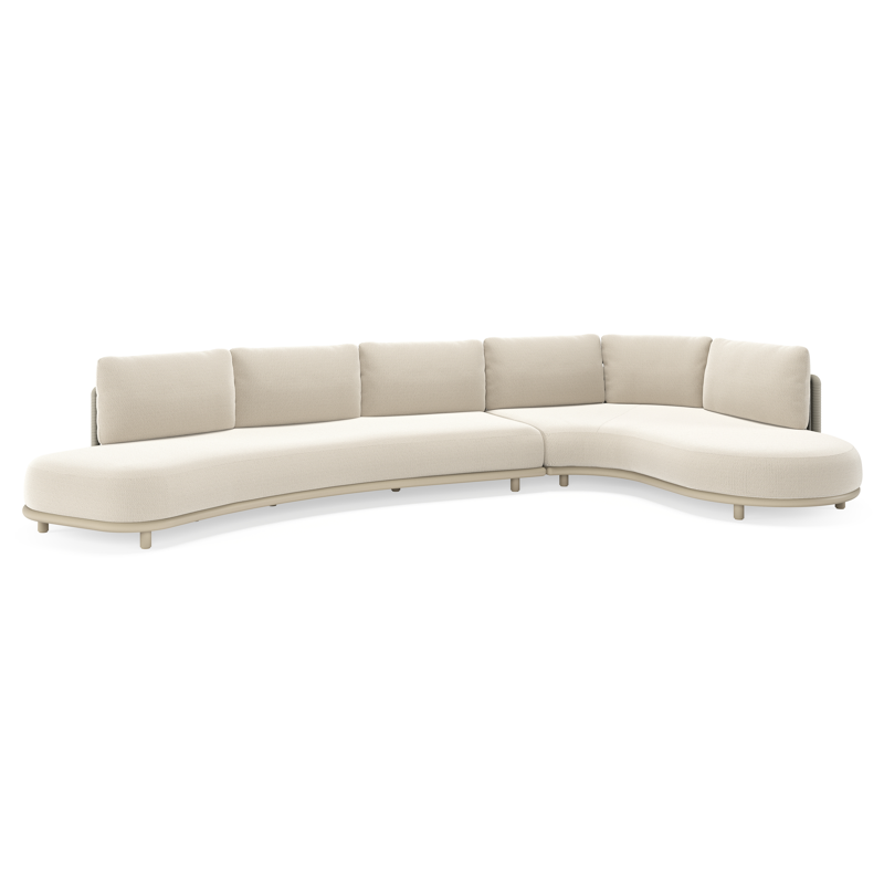 Lomano loungehoek in beige aluminium en beige verticaal geweven luxe vlakke rope met Lopi Marble all weather sunbrellaÂ® luxe