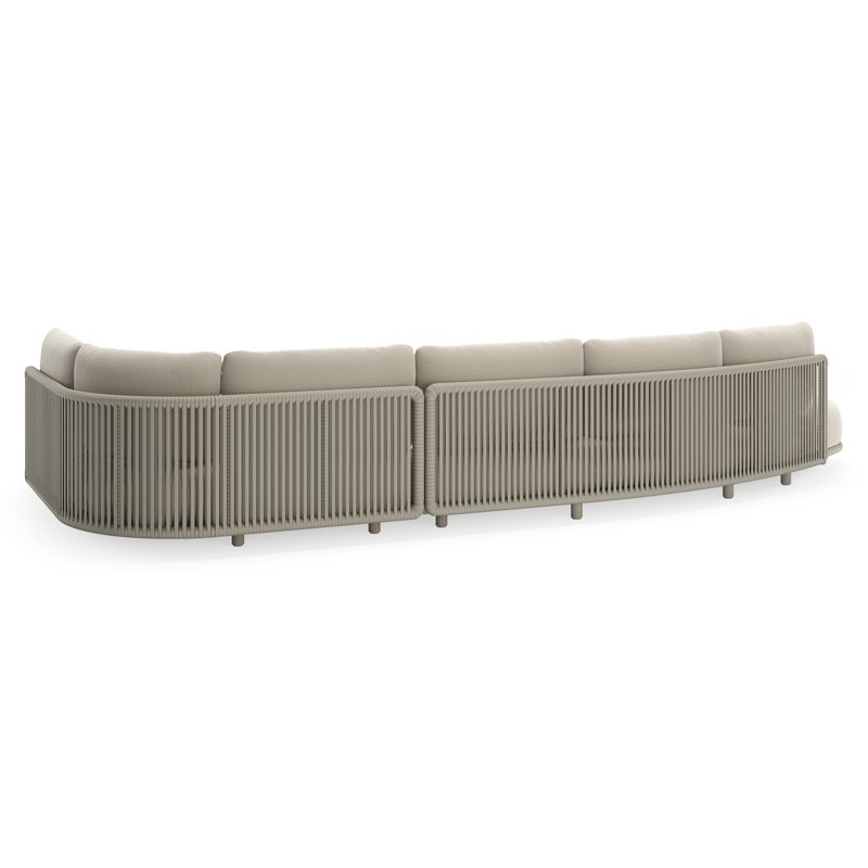 Lomano loungehoek in beige aluminium en beige verticaal geweven luxe vlakke rope met Lopi Marble all weather sunbrellaÂ® luxe