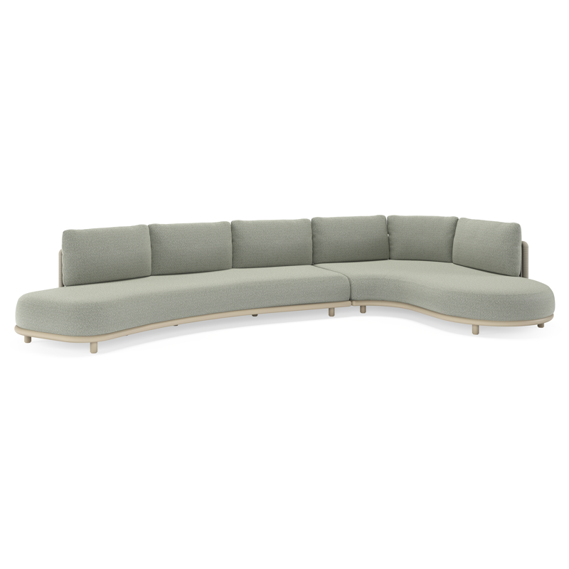 Lomano loungehoek in beige aluminium en beige verticaal geweven luxe vlakke rope met Savane Leaf all weather sunbrellaÂ® luxe
