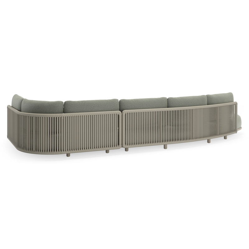 Lomano loungehoek in beige aluminium en beige verticaal geweven luxe vlakke rope met Savane Leaf all weather sunbrellaÂ® luxe