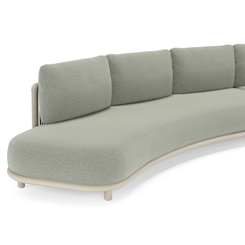 Lomano loungehoek in beige aluminium en beige verticaal geweven luxe vlakke rope met Savane Leaf all weather sunbrellaÂ® luxe