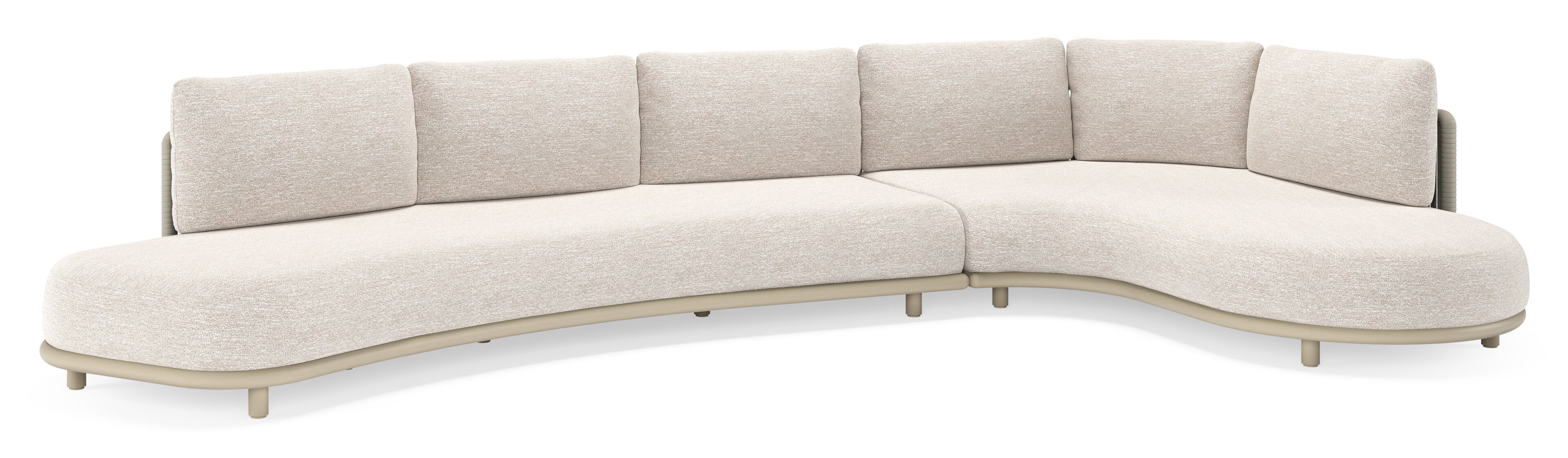 Lomano loungehoek in beige aluminium en beige verticaal geweven luxe vlakke rope met Tundra Sand all weather sunbrellaÂ® luxe