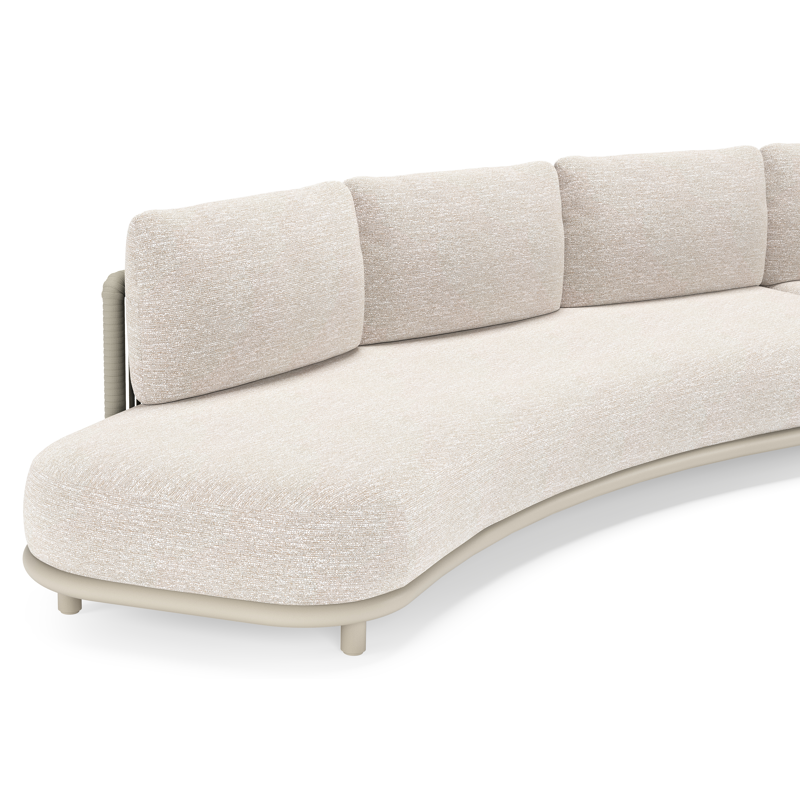 Lomano loungehoek in beige aluminium en beige verticaal geweven luxe vlakke rope met Tundra Sand all weather sunbrellaÂ® luxe