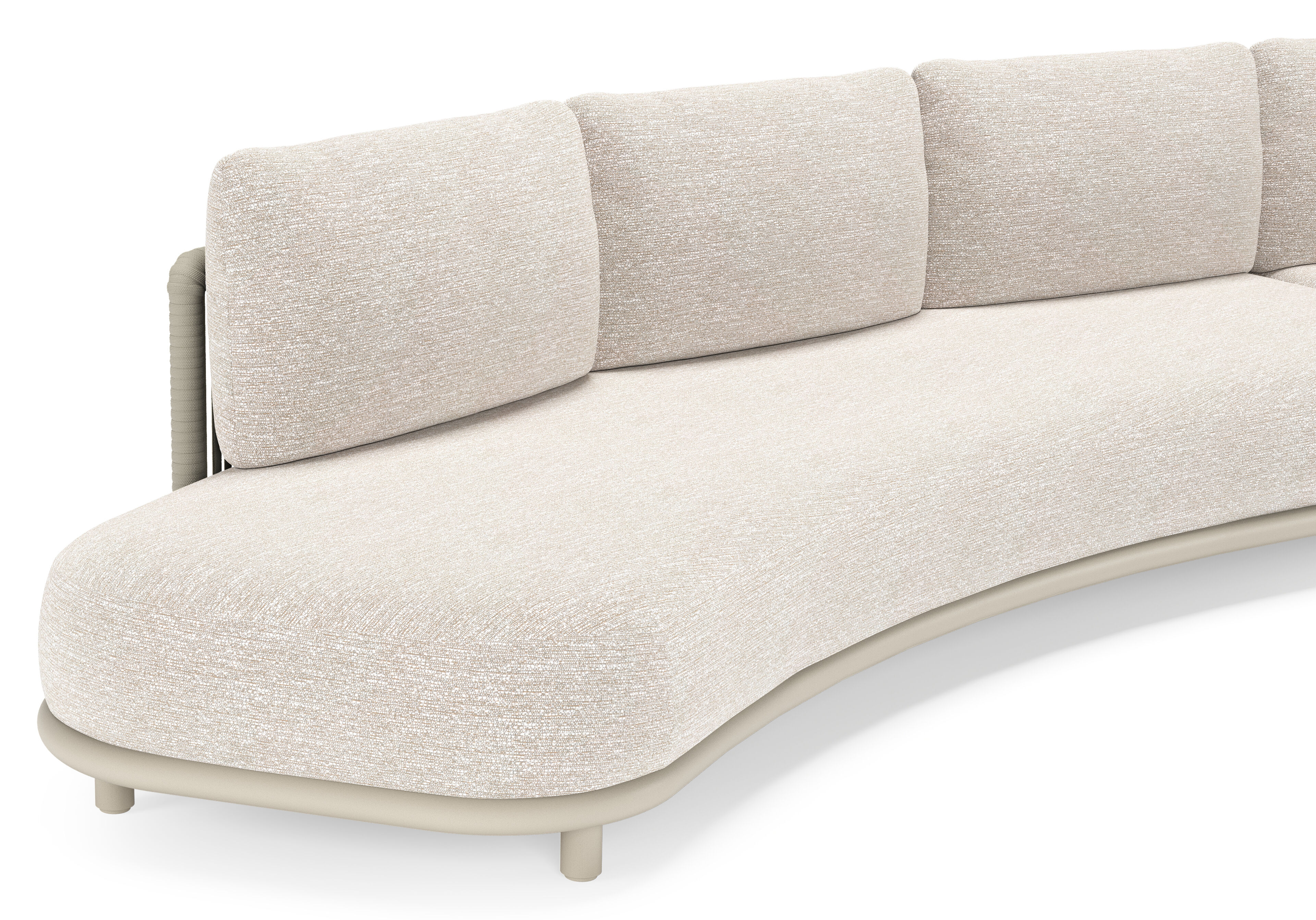 Lomano loungehoek in beige aluminium en beige verticaal geweven luxe vlakke rope met Tundra Sand all weather sunbrellaÂ® luxe
