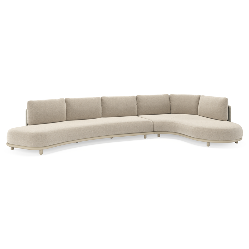 Lomano loungehoek in beige aluminium en beige verticaal geweven luxe vlakke rope met Catania Sand all weather cosytica