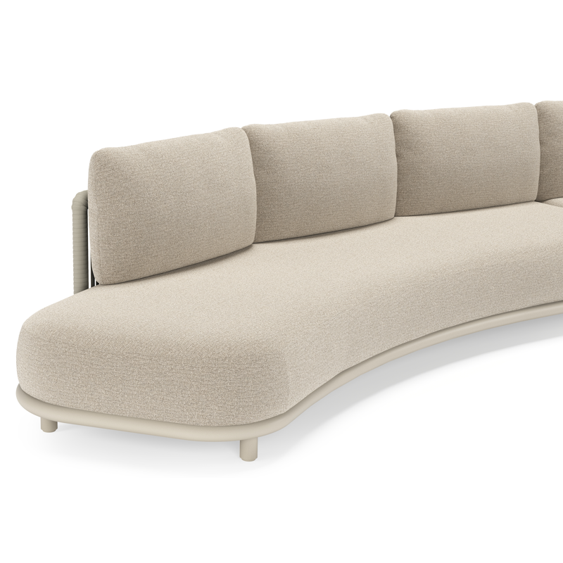 Lomano loungehoek in beige aluminium en beige verticaal geweven luxe vlakke rope met Catania Sand all weather cosytica