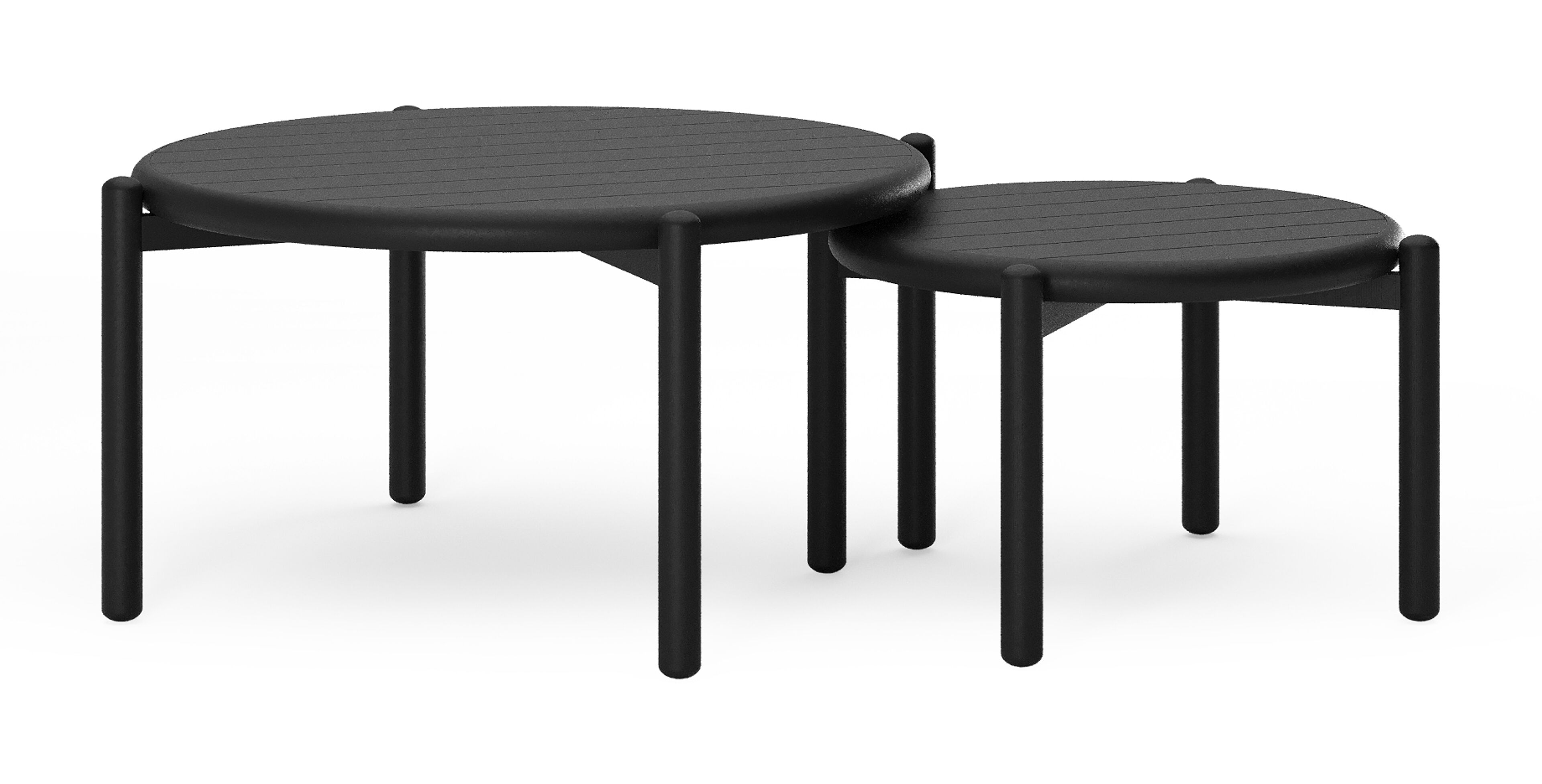 Tables basses Pulo en noir aluminium - Diam. 70 - 50 x Haut. 37.5 - Table 1 : Dia. 70 x Haut. 38 cm / Table 2 : Dia. 50 x Haut. 33 cm