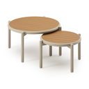 Pulo loungetafels in beige aluminium en polywood - Dia. 70 - 50 x H. 37.5 - Tafel 1: Dia. 70 x H 38 cm / Tafel 2: Dia. 50 x H 33 cm