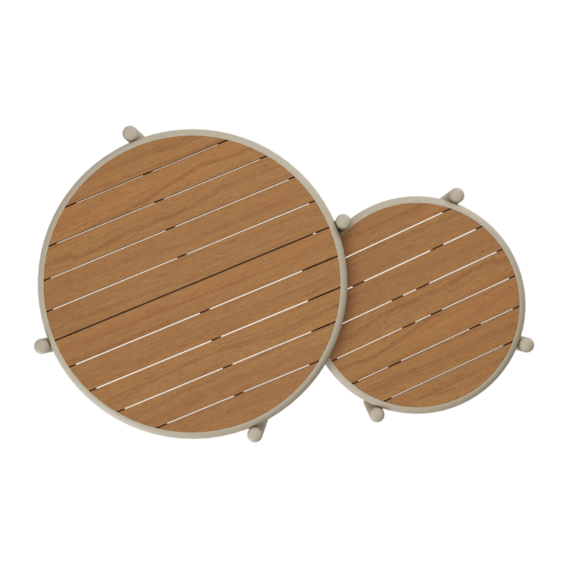 Pulo loungetafels in beige aluminium en polywood - Dia. 70 - 50 x H. 37.5 - Tafel 1: Dia. 70 x H 38 cm / Tafel 2: Dia. 50 x H 33 cm