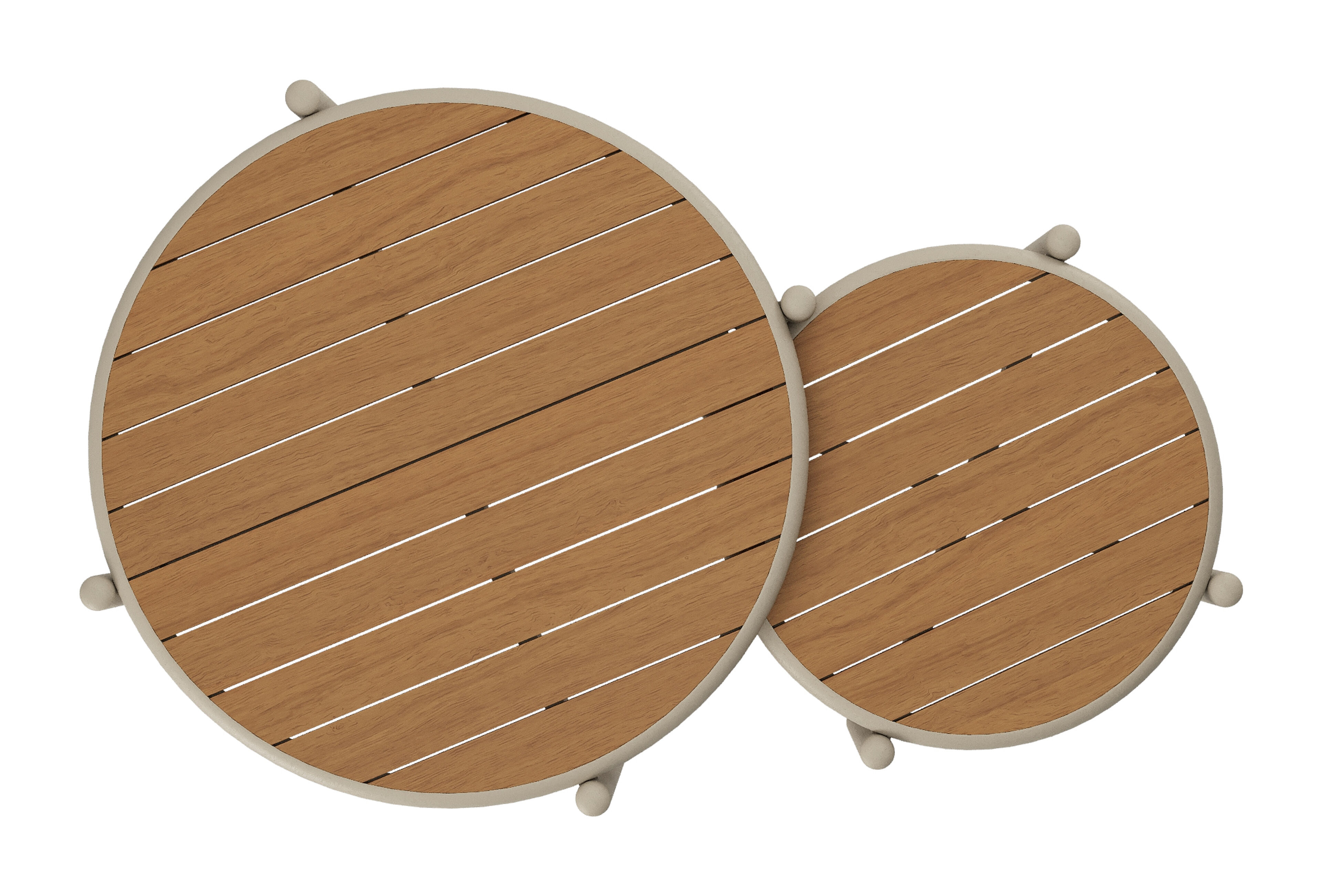Pulo loungetafels in beige aluminium en polywood - Dia. 70 - 50 x H. 37.5 - Tafel 1: Dia. 70 x H 38 cm / Tafel 2: Dia. 50 x H 33 cm