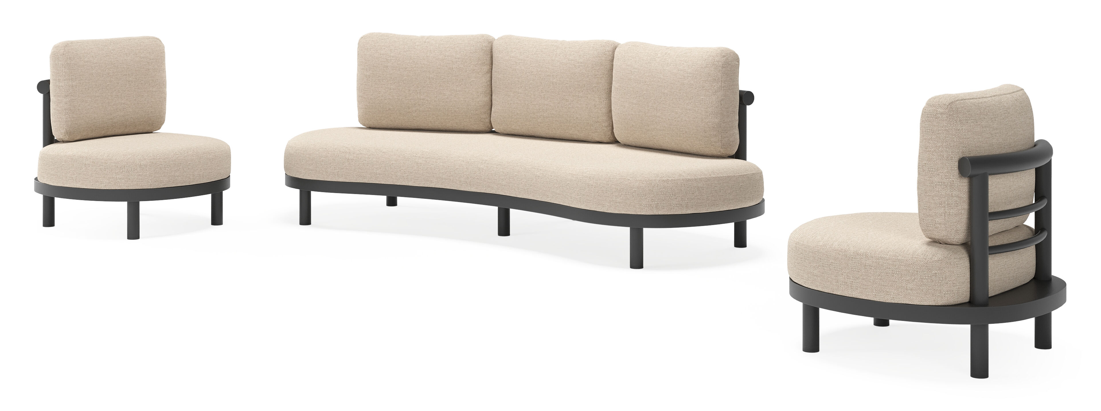 Lindo loungeset in zwart aluminium met rustic weather+ softtouch kussens