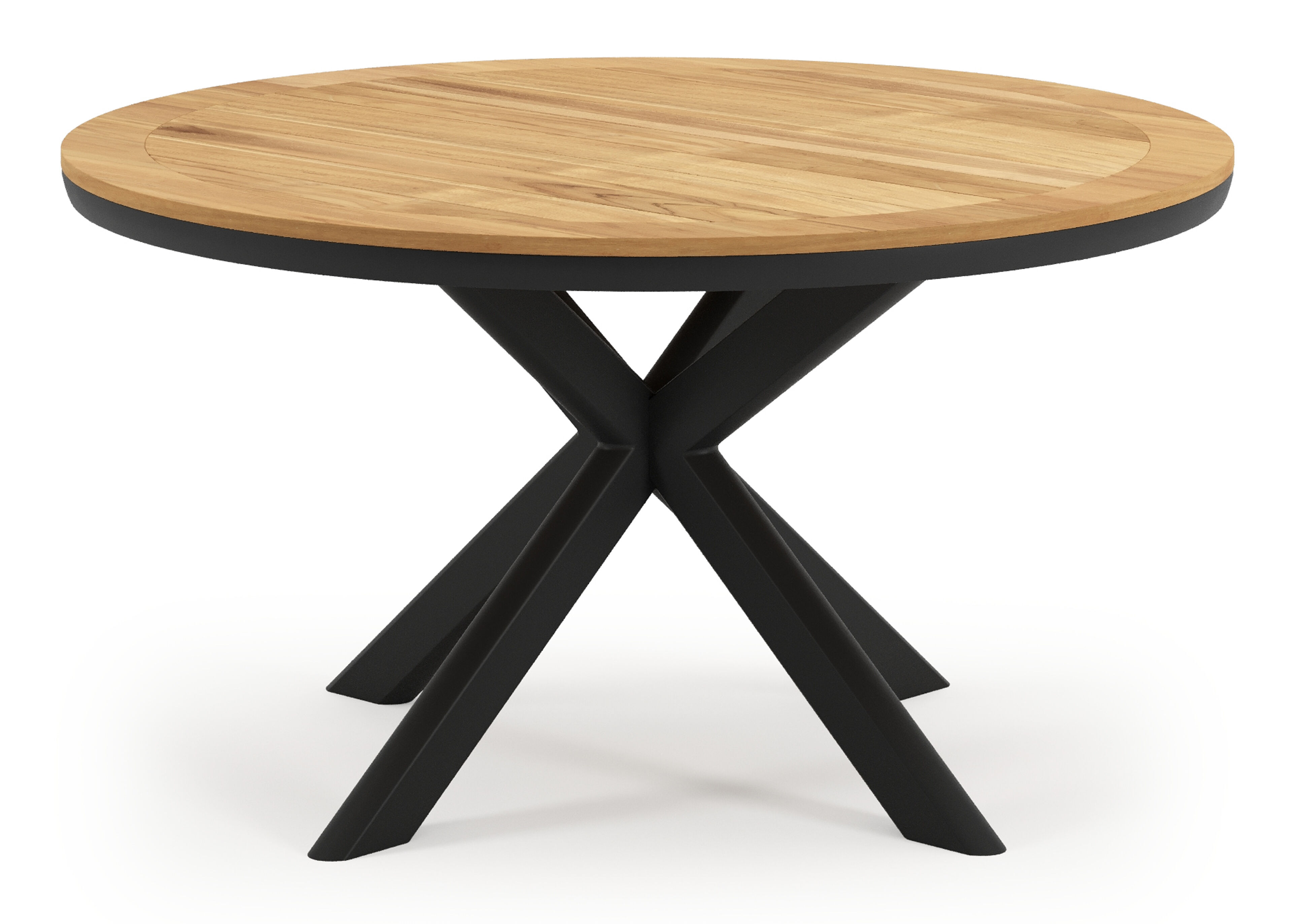 Table de jardin Pamplona ronde en aluminium noir et teck Naturel - Dia. 140 x H 72 cm