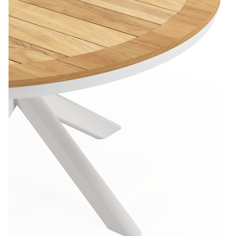 Table de jardin Pamplona ronde en aluminium blanc et teck Naturel - Dia. 140 x H 72 cm