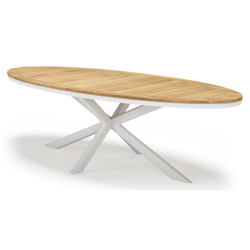Pamplona ensemble de jardin ovale en aluminium blanc en teck natural finish avec 8 chaises de jardin Amalfi
