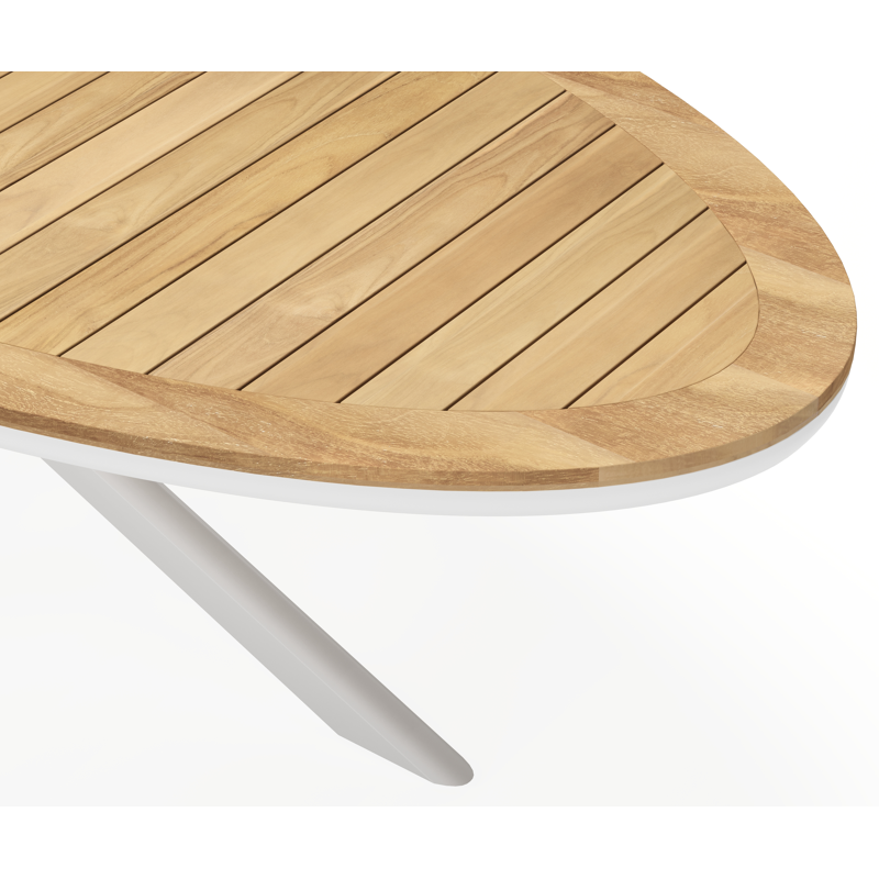 Pamplona ensemble de jardin ovale en aluminium blanc en teck natural finish avec 8 chaises de jardin Amalfi