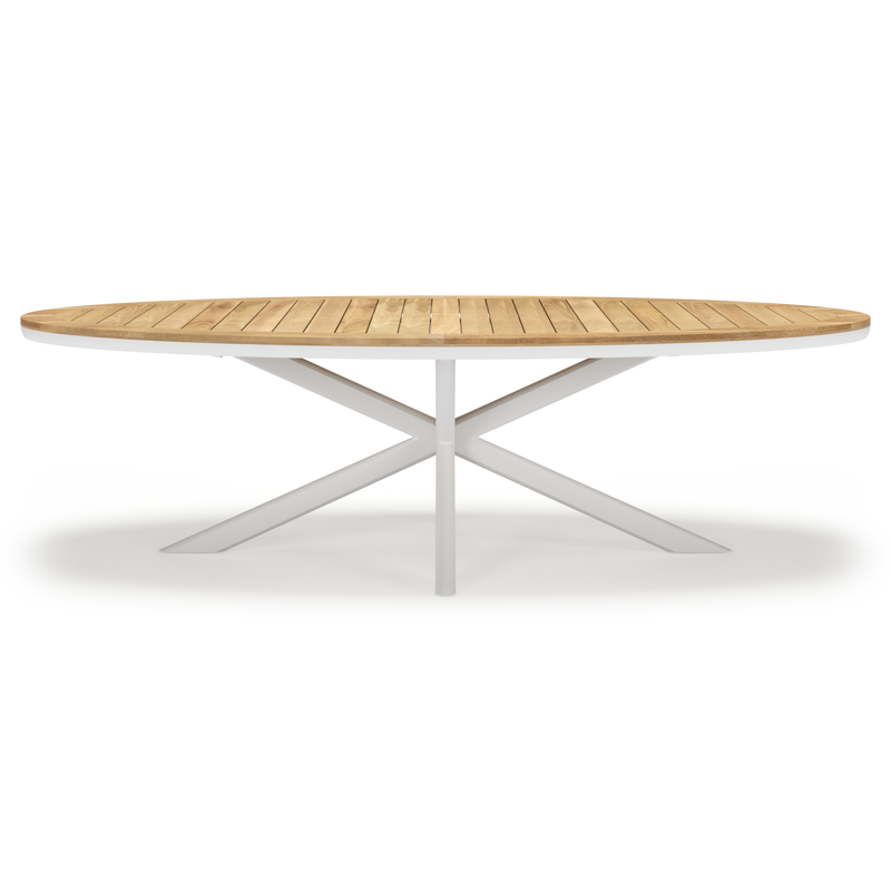 Pamplona ensemble de jardin ovale en aluminium blanc en teck natural finish avec 8 chaises de jardin Amalfi