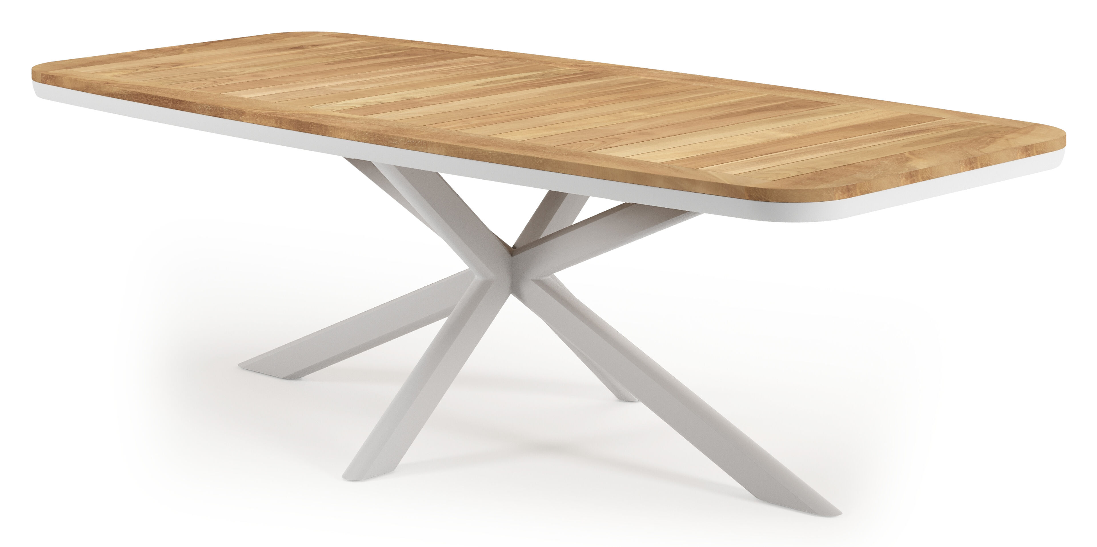 Pamplona tuintafel bootvorm in wit aluminium en teak natural finish - L 240 x B 110 x H 72 cm