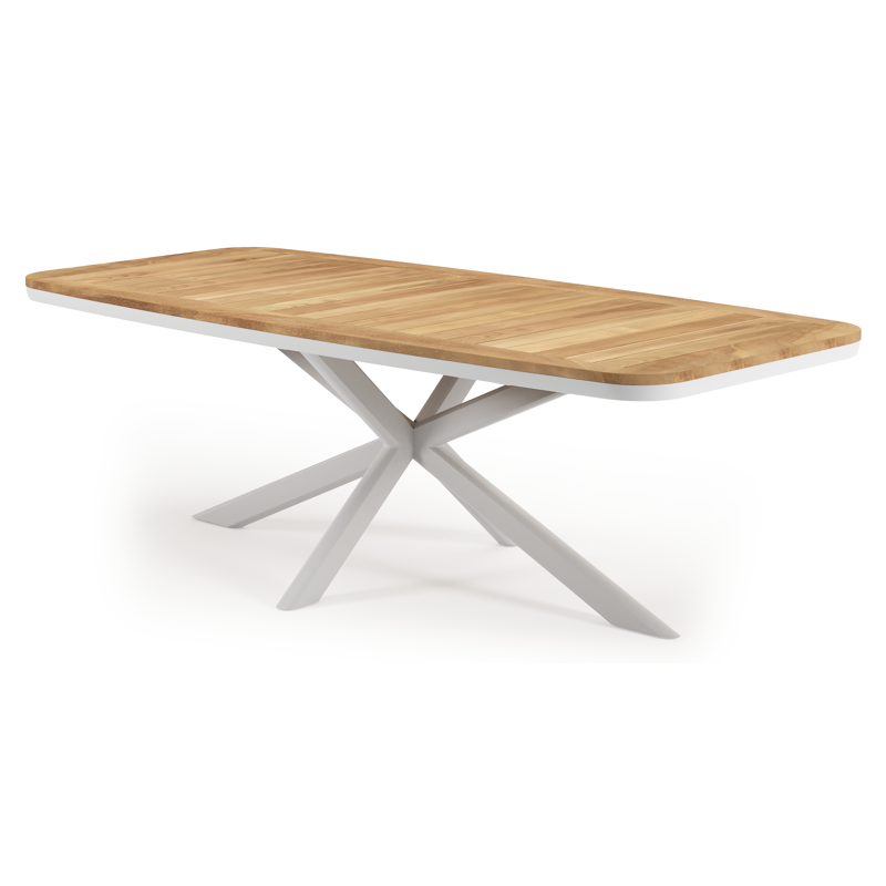 Pamplona tuintafel bootvorm in wit aluminium en teak natural finish - L 240 x B 110 x H 72 cm