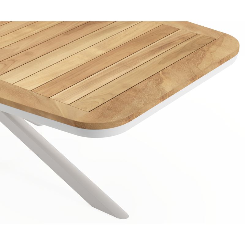 Pamplona tuintafel bootvorm in wit aluminium en teak natural finish - L 240 x B 110 x H 72 cm