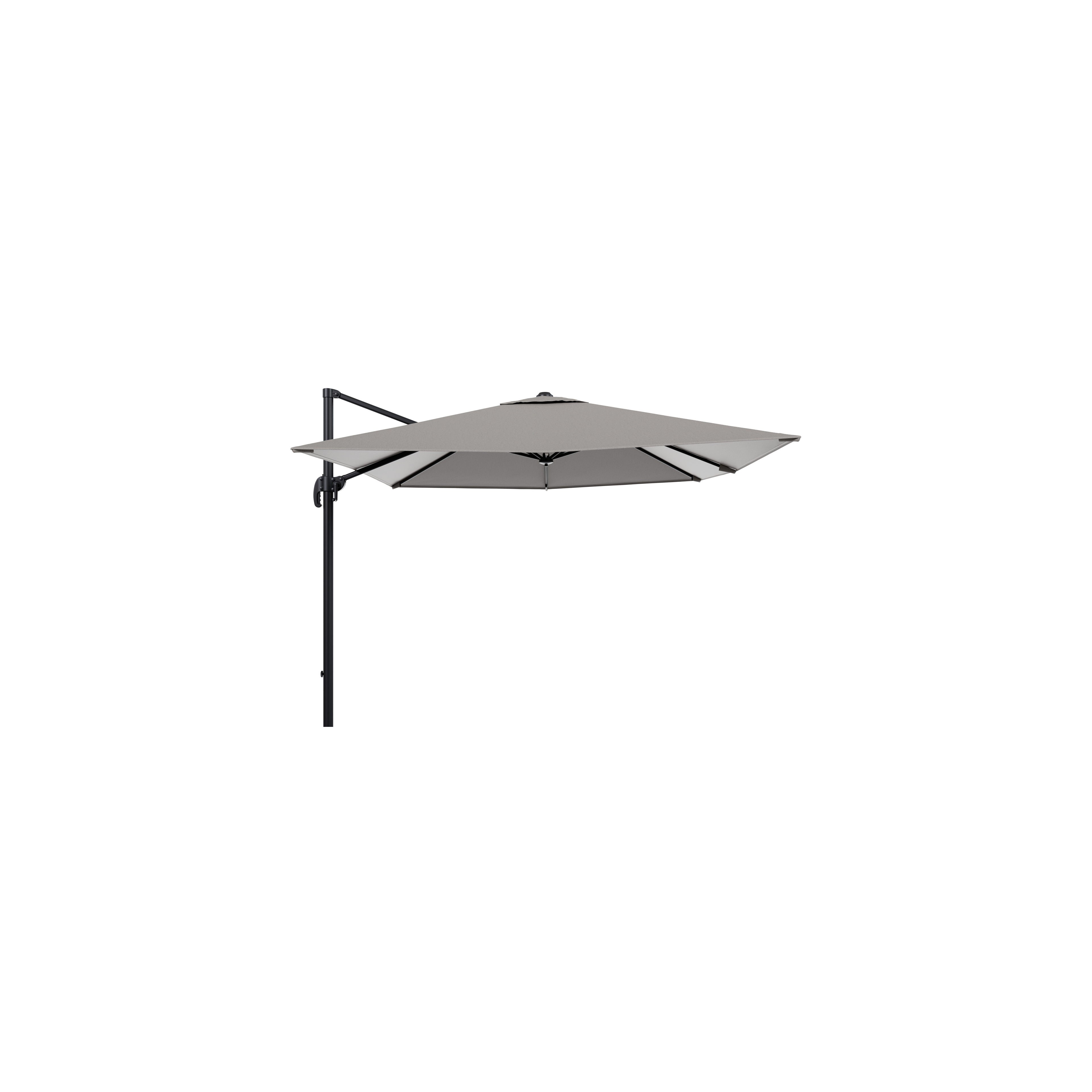 Calpe zweefparasol in zwart aluminium met grijs weather+ softtouch parasoldoek - L1 270 x L2 270 cm (zonder voet)