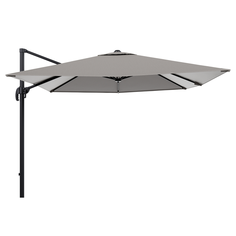 Parasol pendant Calpe en aluminium noir avec toile de parasol en weather+ softtouch gris - Lg.1 270 x Lg.2 270 cm (sans pied de parasol)