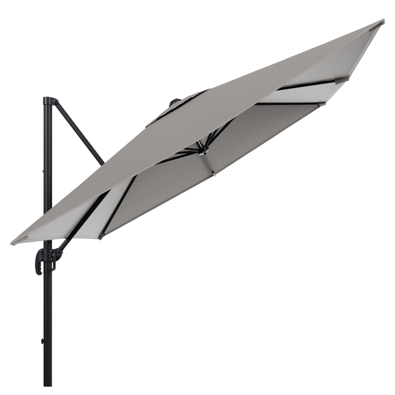 Parasol pendant Calpe en aluminium noir avec toile de parasol en weather+ softtouch gris - Lg.1 270 x Lg.2 270 cm (sans pied de parasol)