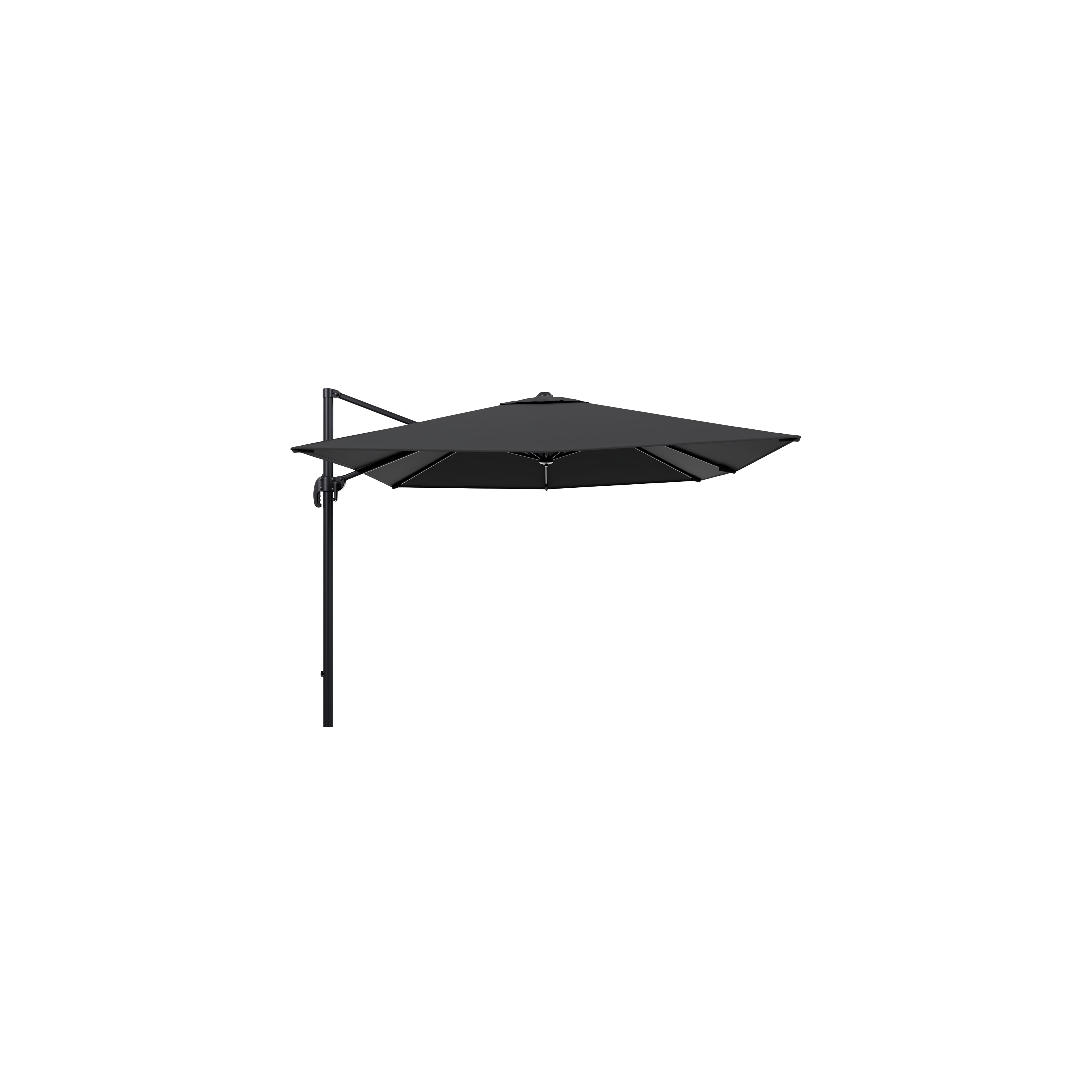 Parasol pendant Calpe en aluminium noir avec toile de parasol en weather+ softtouch noir - Lg.1 270 x Lg.2 270 cm (sans pied de parasol)