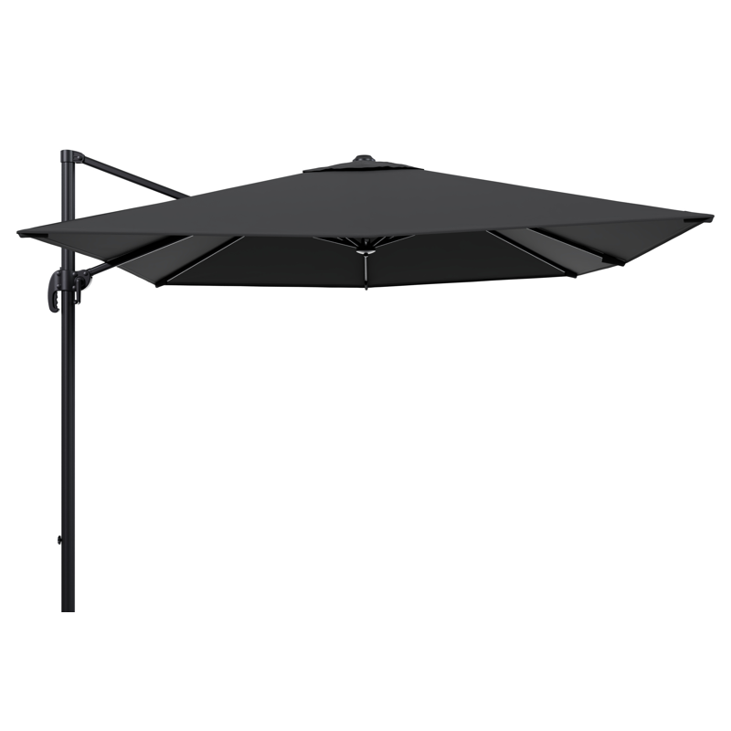 Parasol pendant Calpe en aluminium noir avec toile de parasol en weather+ softtouch noir - Lg.1 270 x Lg.2 270 cm (sans pied de parasol)