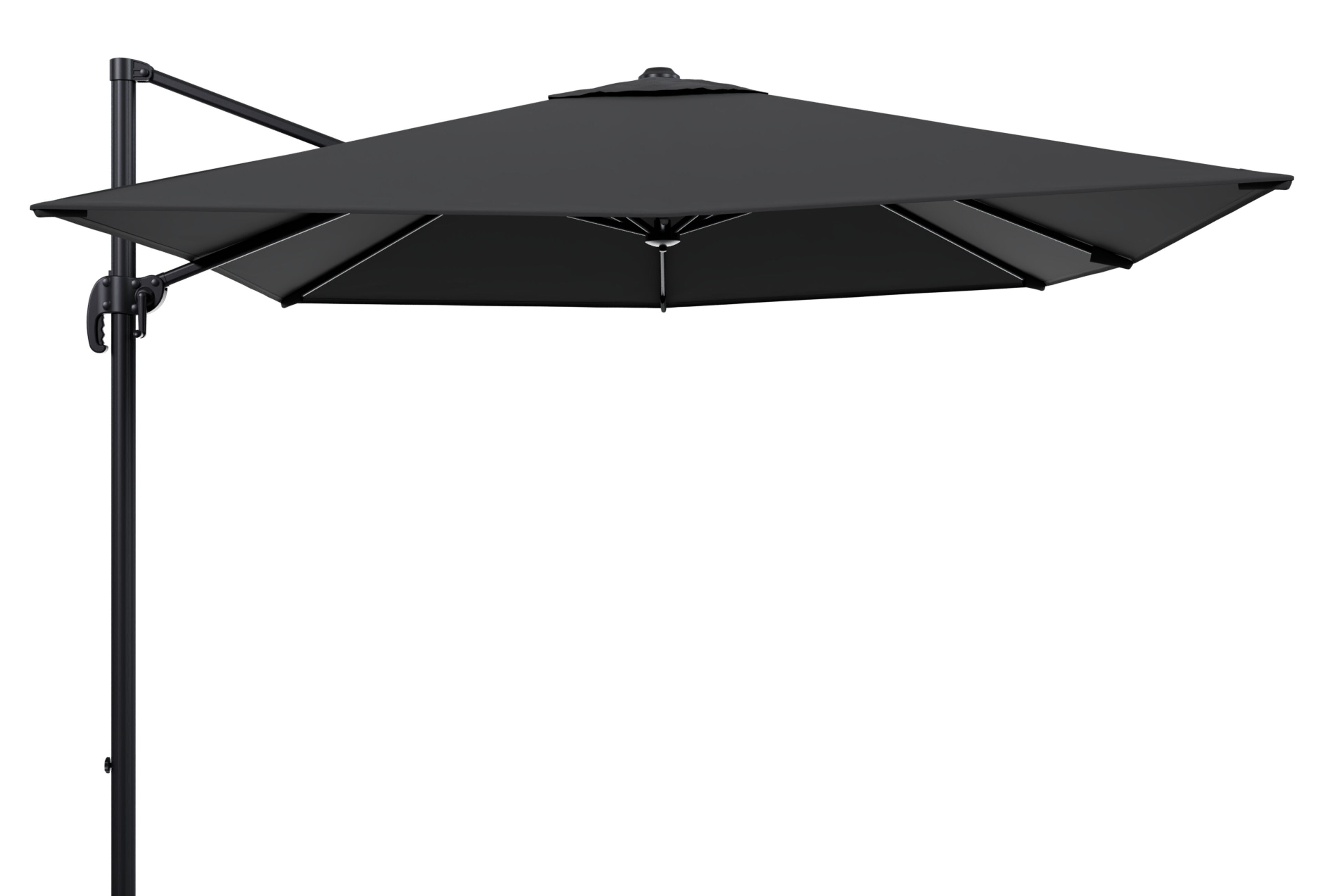 Parasol pendant Calpe en aluminium noir avec toile de parasol en weather+ softtouch noir - Lg.1 270 x Lg.2 270 cm (sans pied de parasol)