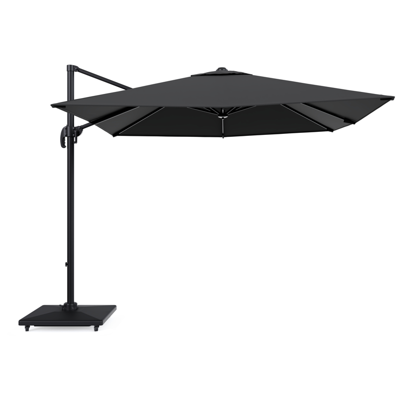 Calpe zweefparasol in zwart aluminium en zwart Weather+ Softtouch parasoldoek - L1 270 x L2 270 cm met Calpe parasolvoet 70 kg met wielen
