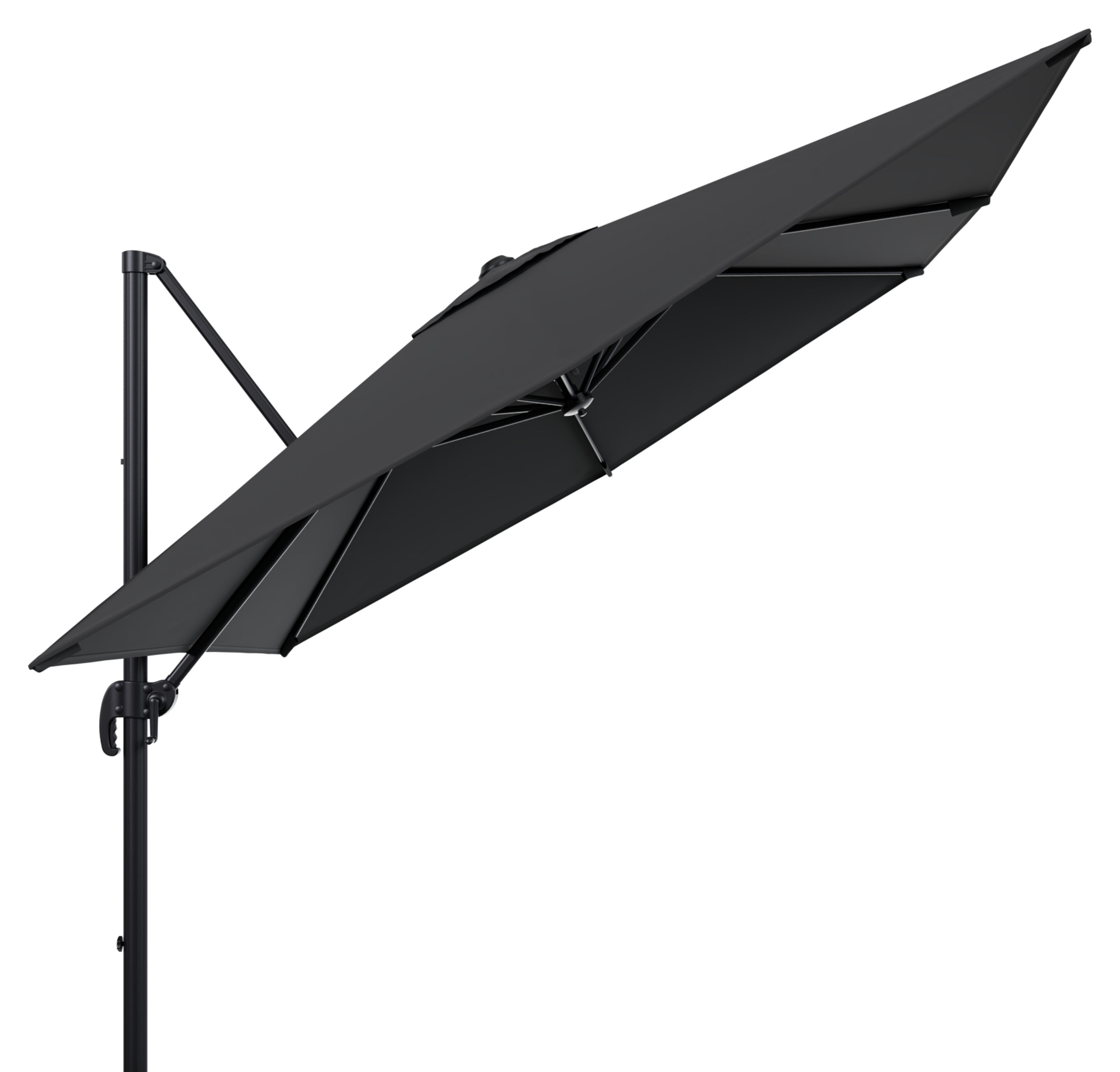 Parasol pendant Calpe en aluminium noir avec toile de parasol en weather+ softtouch noir - Lg.1 270 x Lg.2 270 cm (sans pied de parasol)
