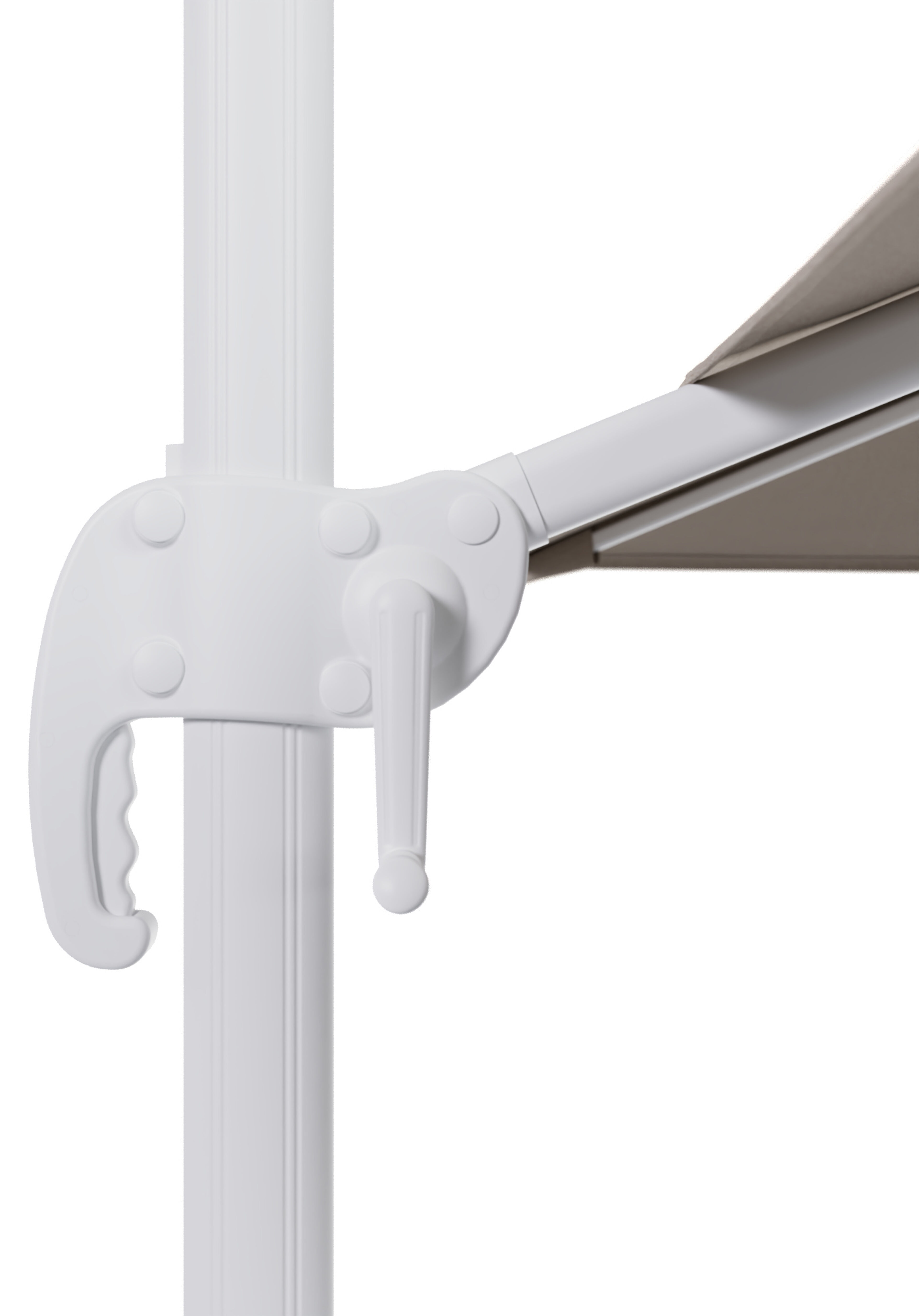 Calpe zweefparasol in wit aluminium en beige Weather+ Softtouch parasoldoek - L1 270 x L2 270 cm met Calpe parasolvoet 70 kg met wielen