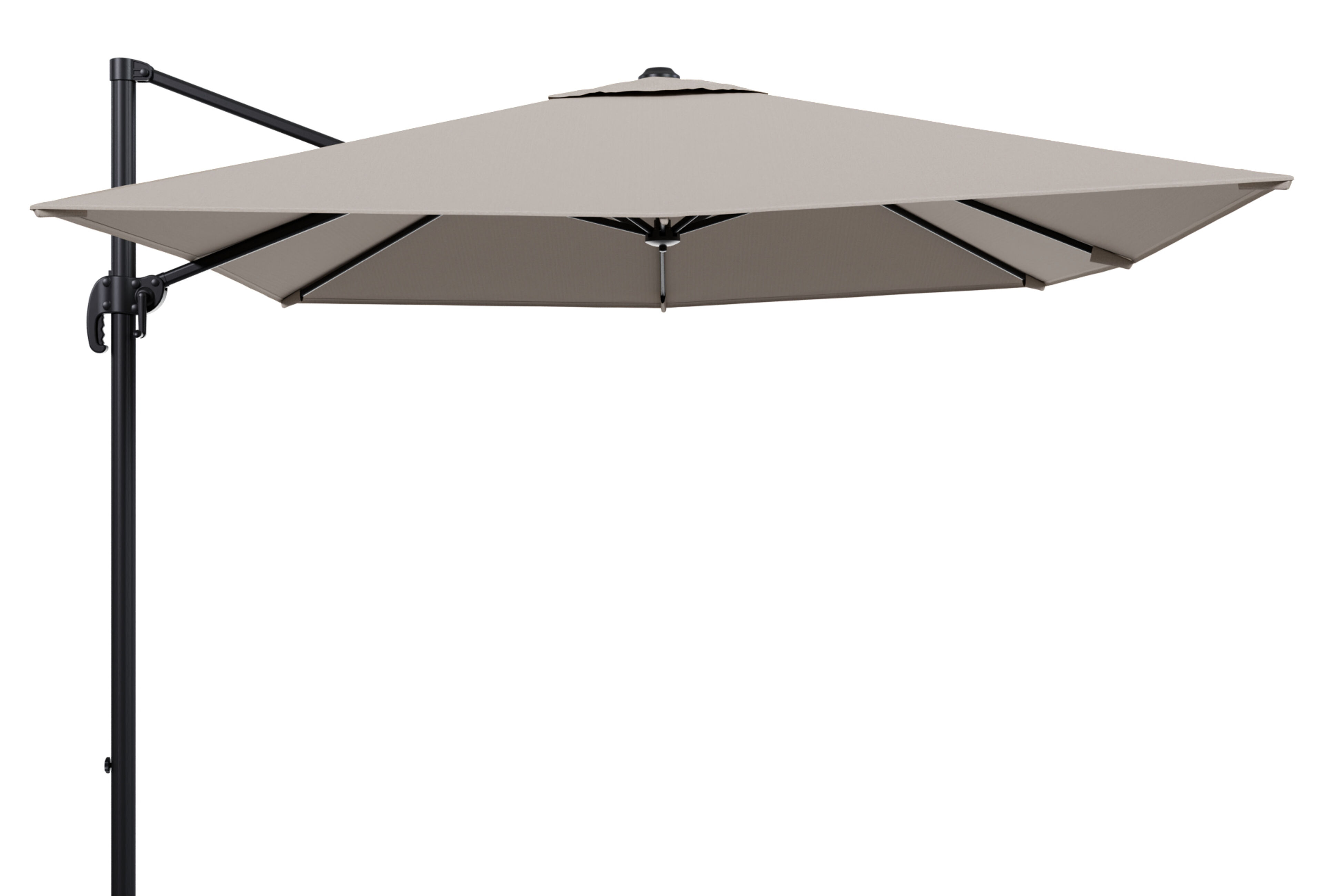 Calpe zweefparasol in zwart aluminium met beige weather+ softtouch parasoldoek - L1 270 x L2 270 cm (zonder voet)
