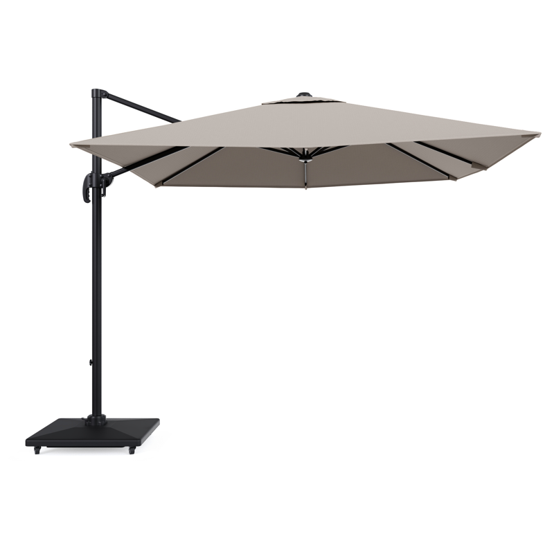 Calpe zweefparasol in zwart aluminium en beige Weather+ Softtouch parasoldoek - L1 270 x L2 270 cm met Calpe parasolvoet 70 kg met wielen