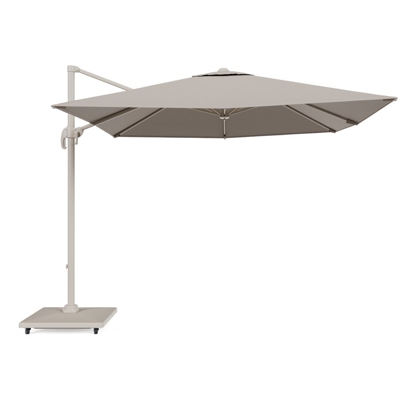 Calpe zweefparasol in beige aluminium en beige Weather+ Softtouch parasoldoek - L1 270 x L2 270 cm met Avola parasolvoet 90 kg met wielen