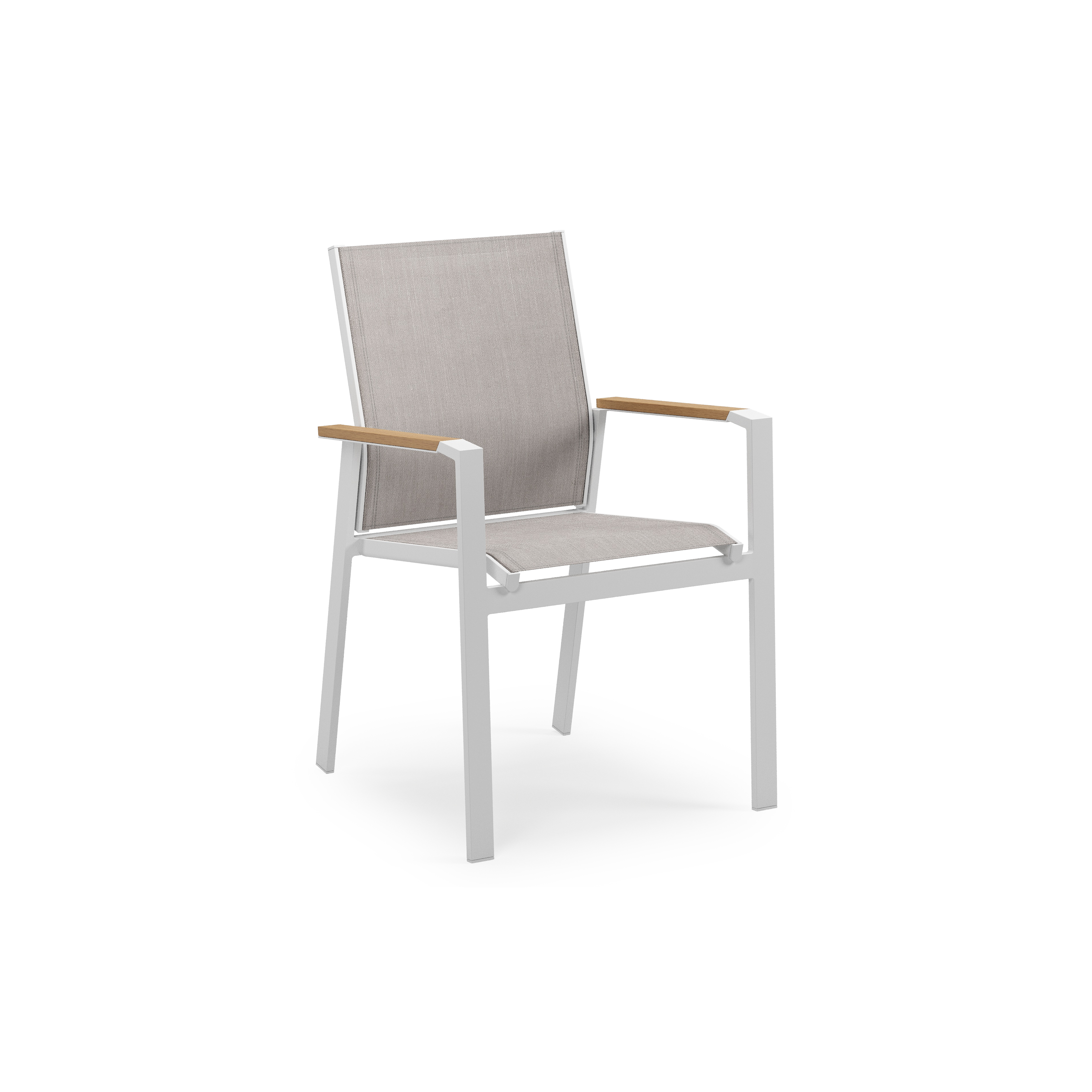 Bahia tuinstoel in wit aluminium en beige textilene en polywood armleuning