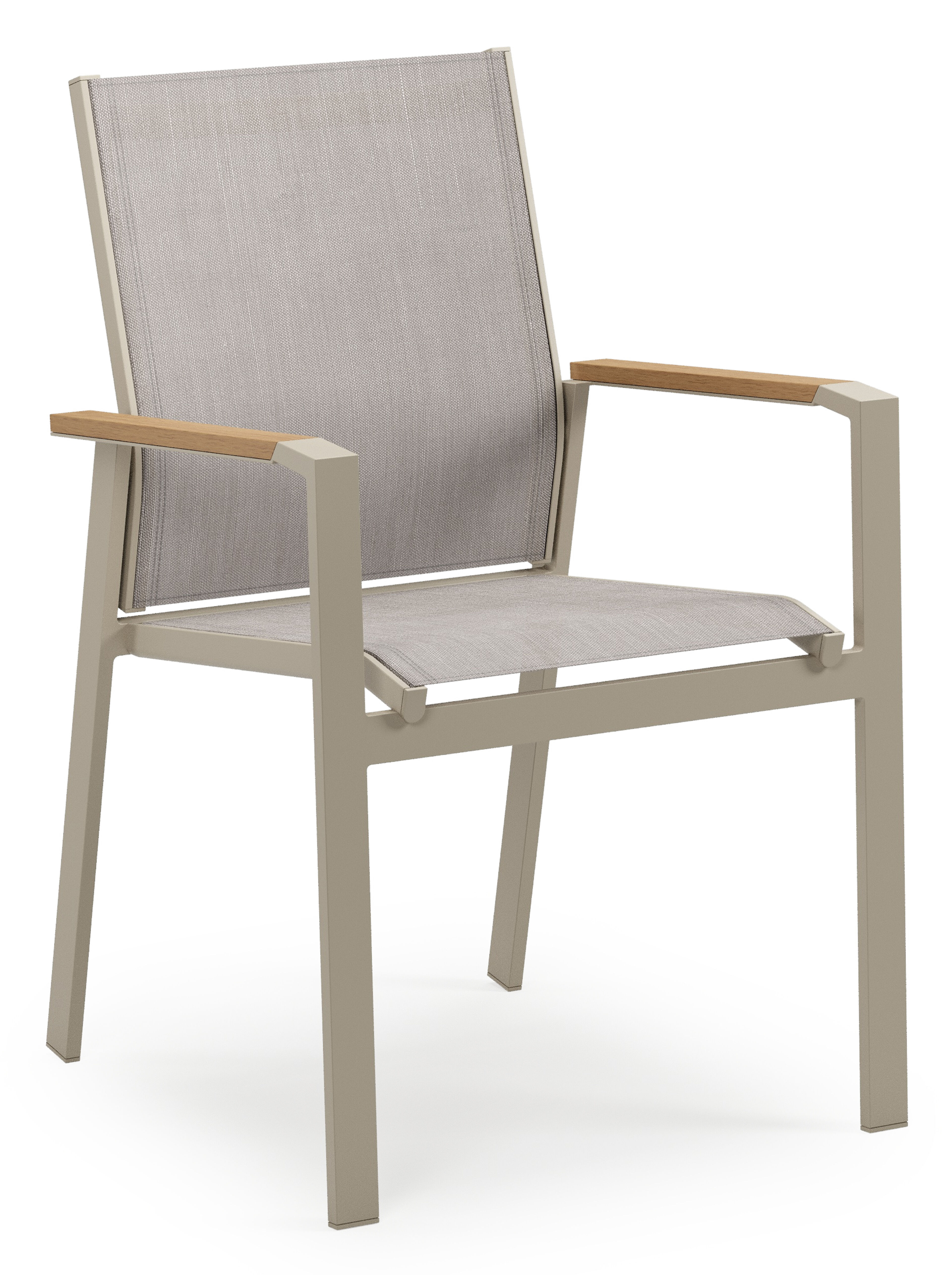 Chaise de jardin Bahia en aluminium beige et textilène simple beige et accoudoir en polywood