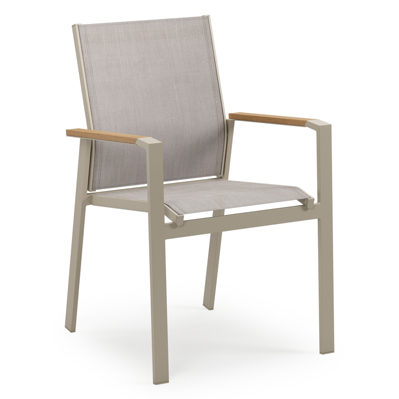 Bahia tuinstoel in beige aluminium en beige single textilene en polywood armleuning