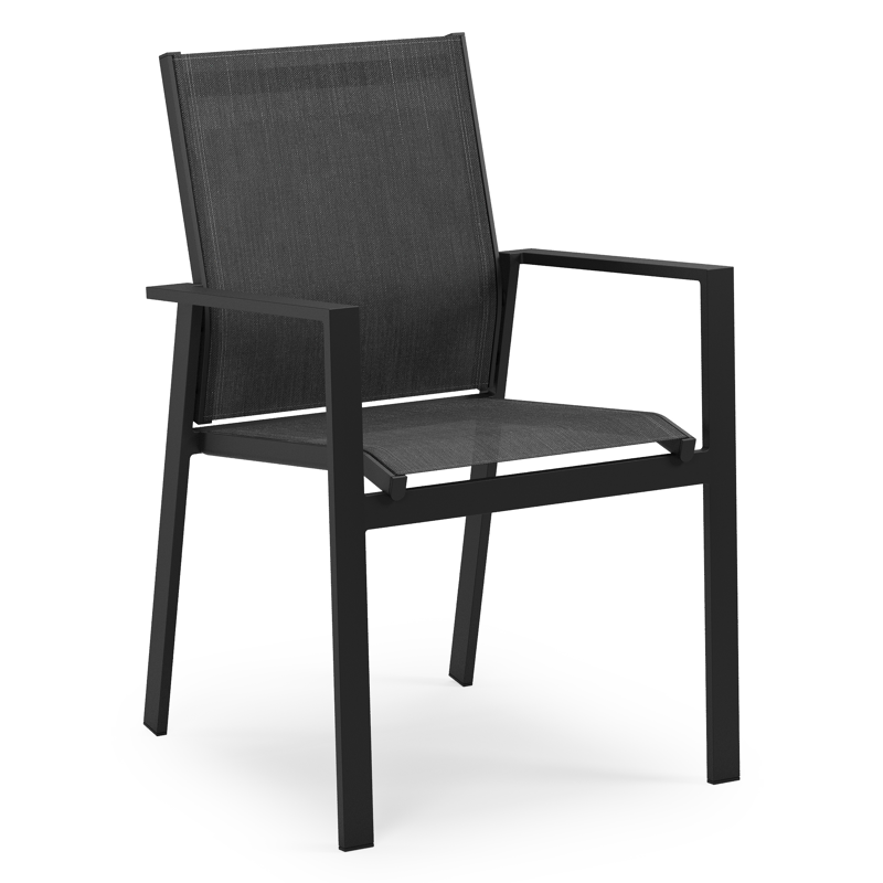 Bahia tuinstoel in zwart aluminium en zwart single textilene