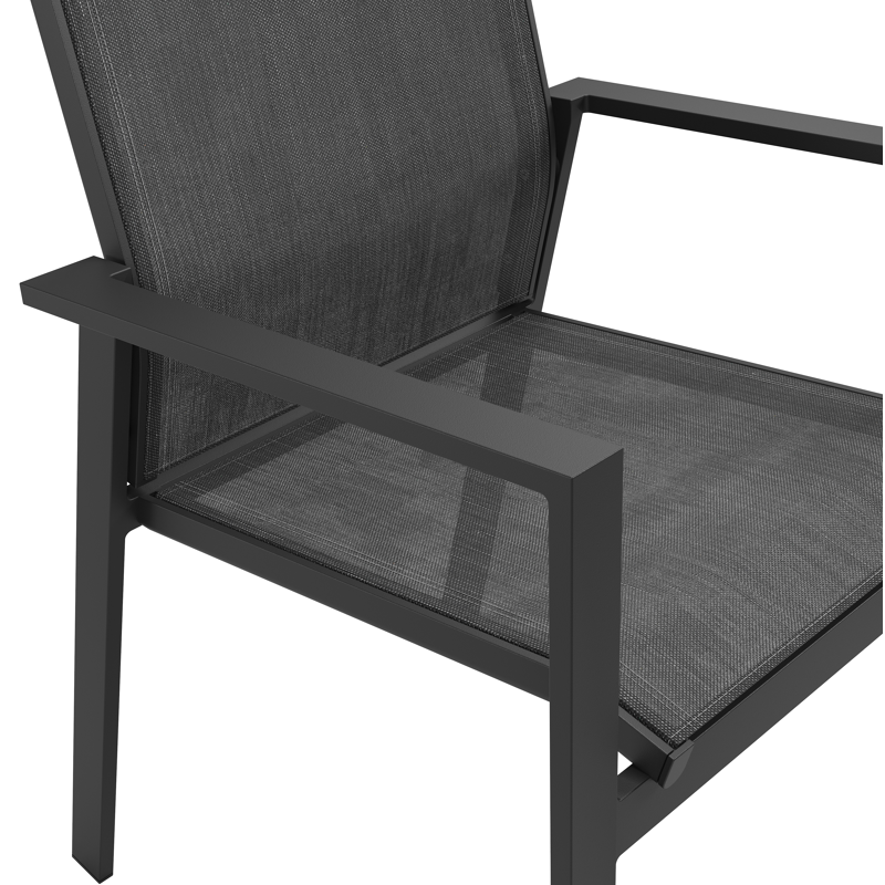 Bahia tuinstoel in zwart aluminium en zwart single textilene