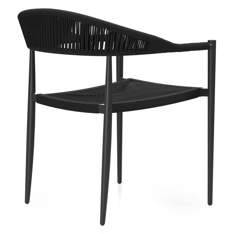 Ensemble de jardin Alora rectangulaire arrondi en aluminium noir et sintered stone noir avec 6 chaises de jardin Guarda empilables