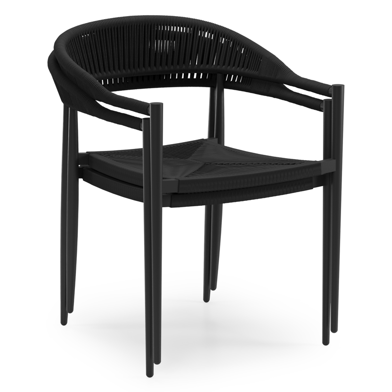 Ensemble de jardin Alora rectangulaire arrondi en aluminium noir et sintered stone noir avec 6 chaises de jardin Guarda empilables