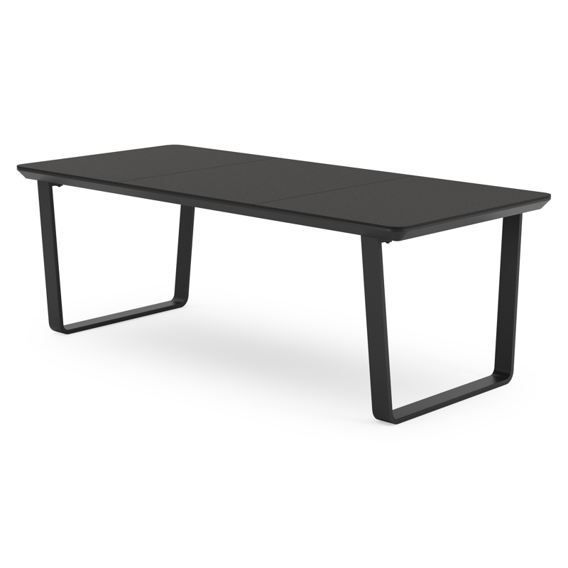 Ensemble de jardin Alora rectangulaire arrondi en aluminium noir et sintered stone noir avec 6 chaises de jardin Guarda empilables