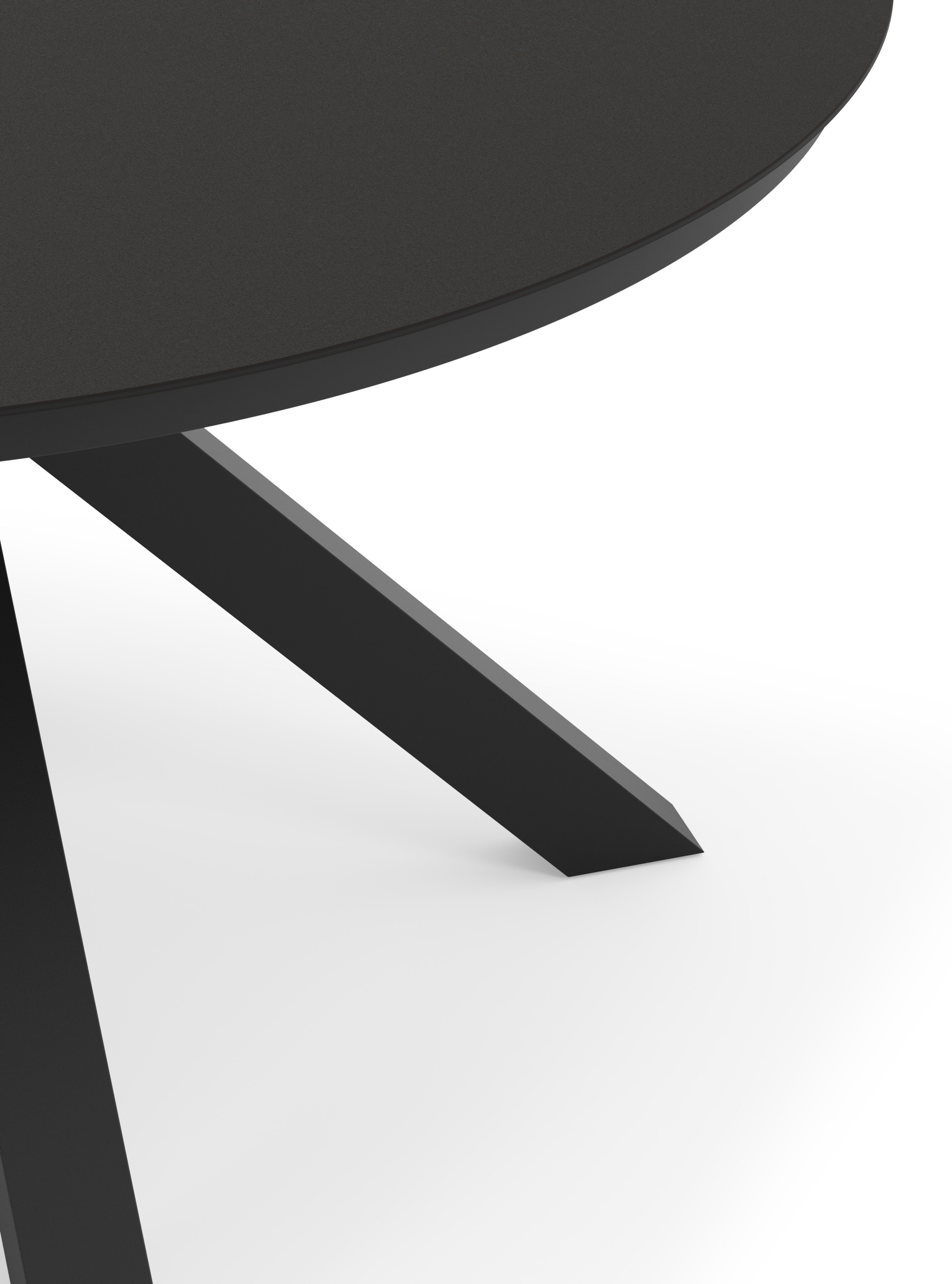 Tora tuinset rond in zwart aluminium en sintered stone zwart met 6 Paco tuinstoelen