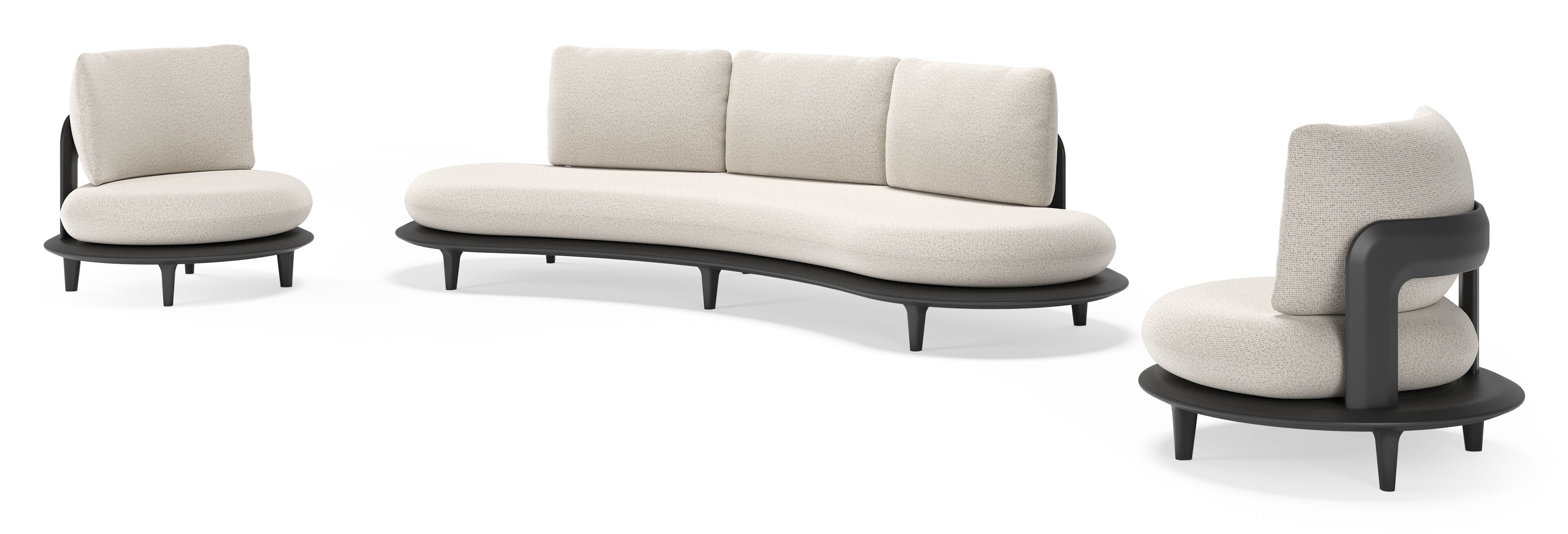 Salon de jardin Bomero en aluminium noir et coussins en all weather solica firenze natural